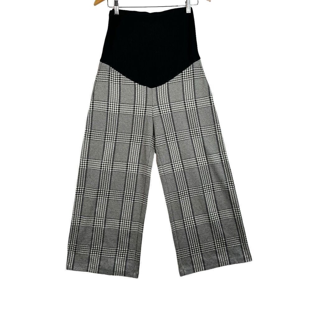H&M Mama Cropped Wide Leg Houndstooth Sz Small Career Work Pants